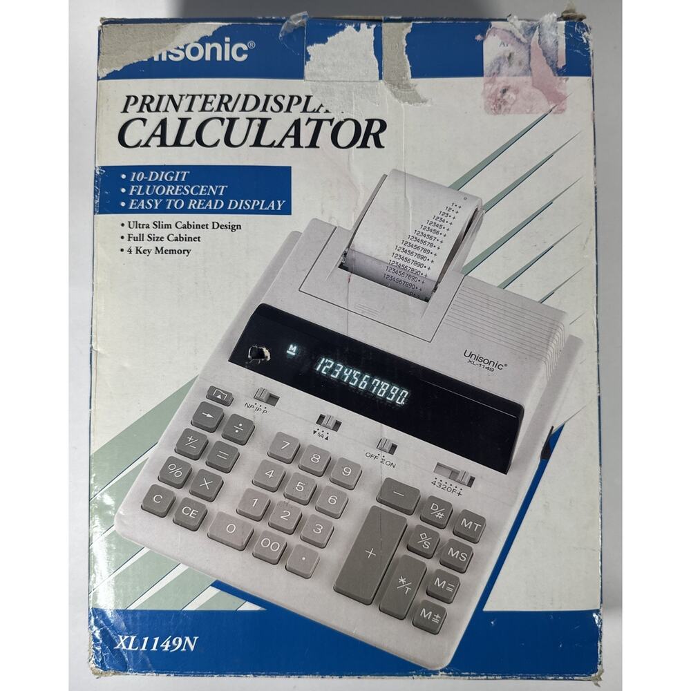 Calculator Unisonic XL-1149N Printer Display 10 Digit 4 Key Memory New Open Box